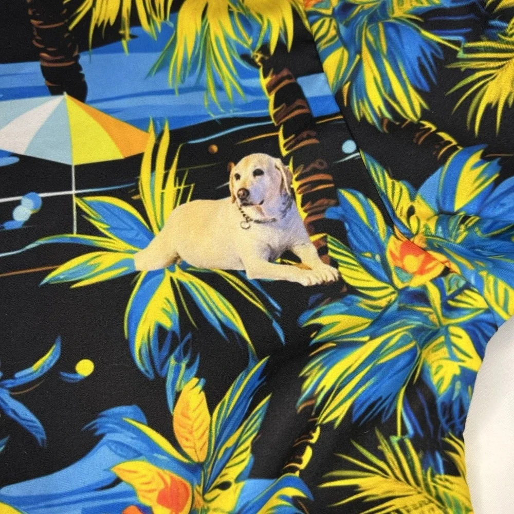 Hawaiian Shirt with Golden Retriever Size Xl Palm Tree Print Short Sleeve Men's - Picture 7 of 7
